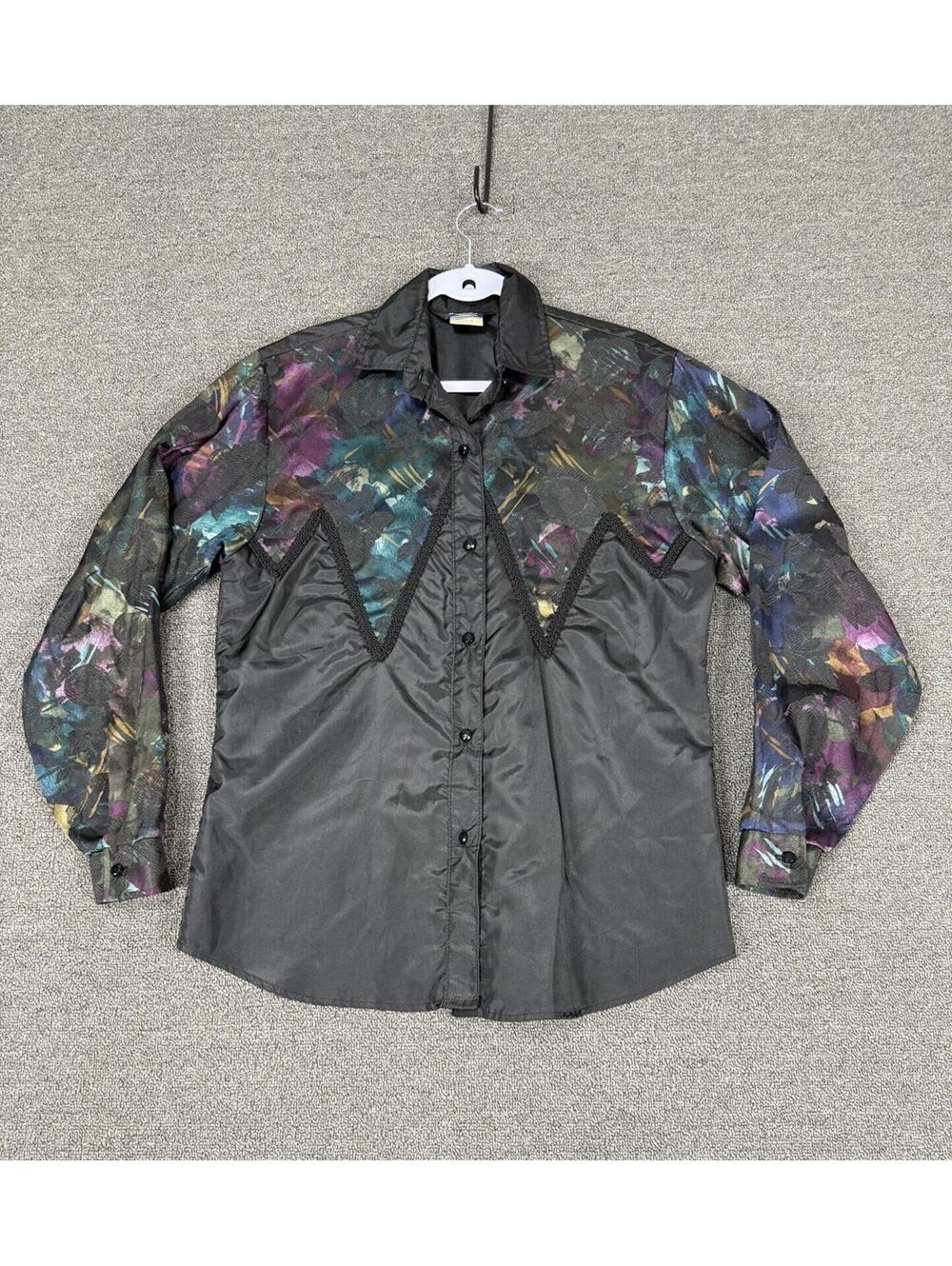 Rare VTG Roper Western Rodeo Black & Dark Floral Button Up Shirt Women's M
